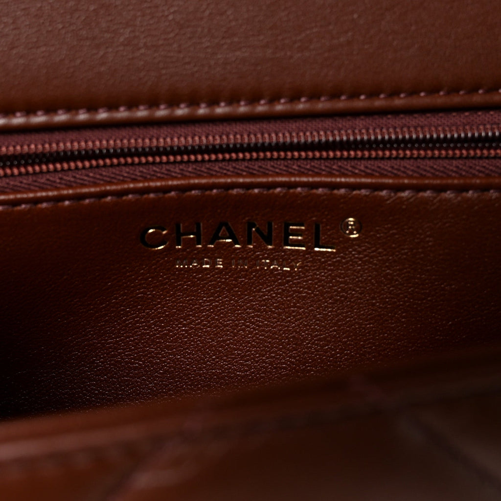 Chanel Shearling Lambskin Quilted Furry Coco Flap Dark Brown Beige