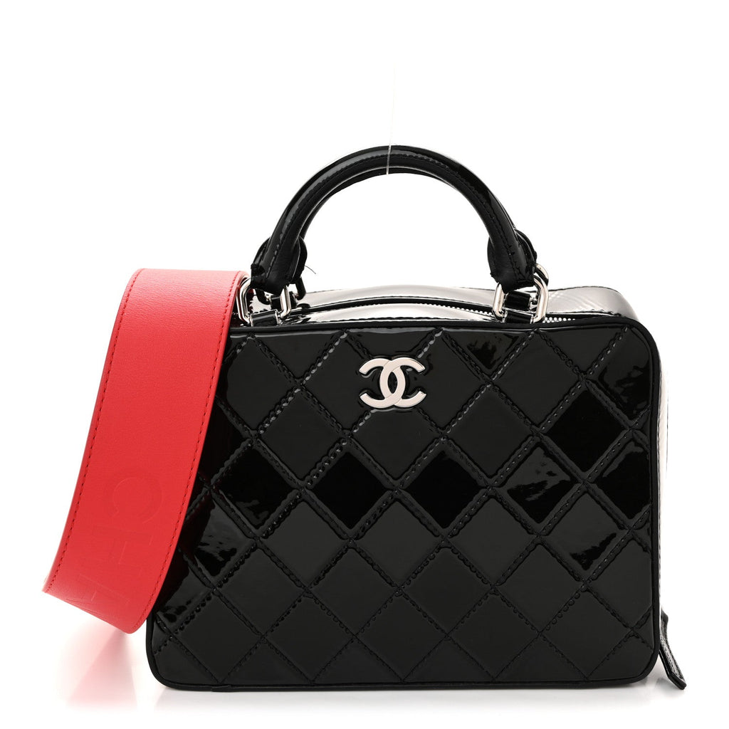 Chanel Patent Quilted Travel Kit Vanity Case Black