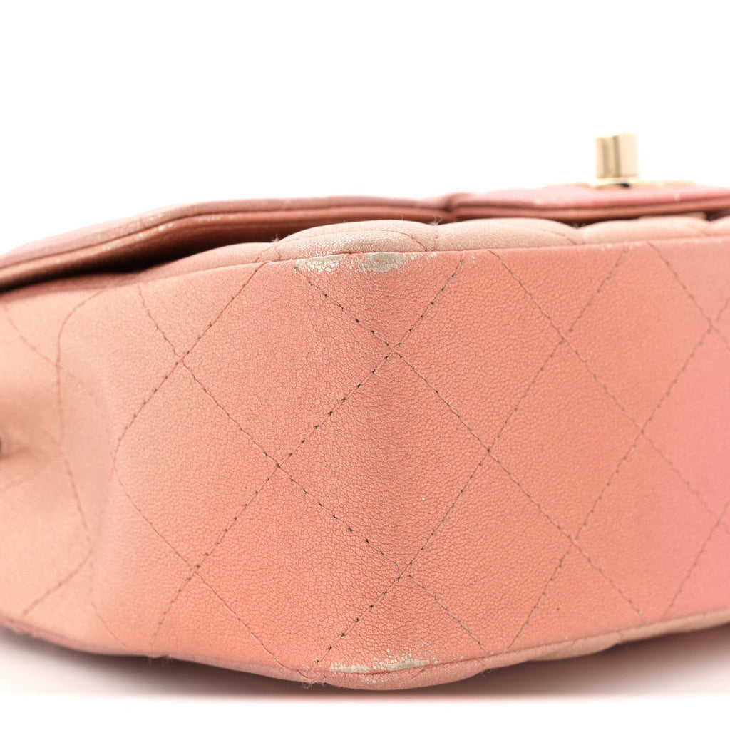 Chanel Metallic Lambskin Quilted Ombre Mini Rectangular Flap Pink