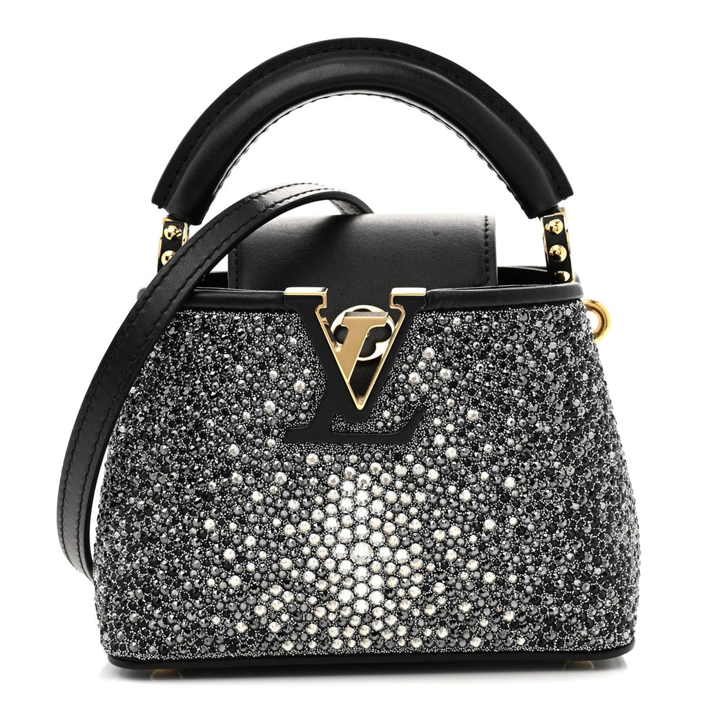Louis Vuitton Crystal Cowhide Nano Capucines Silver Black