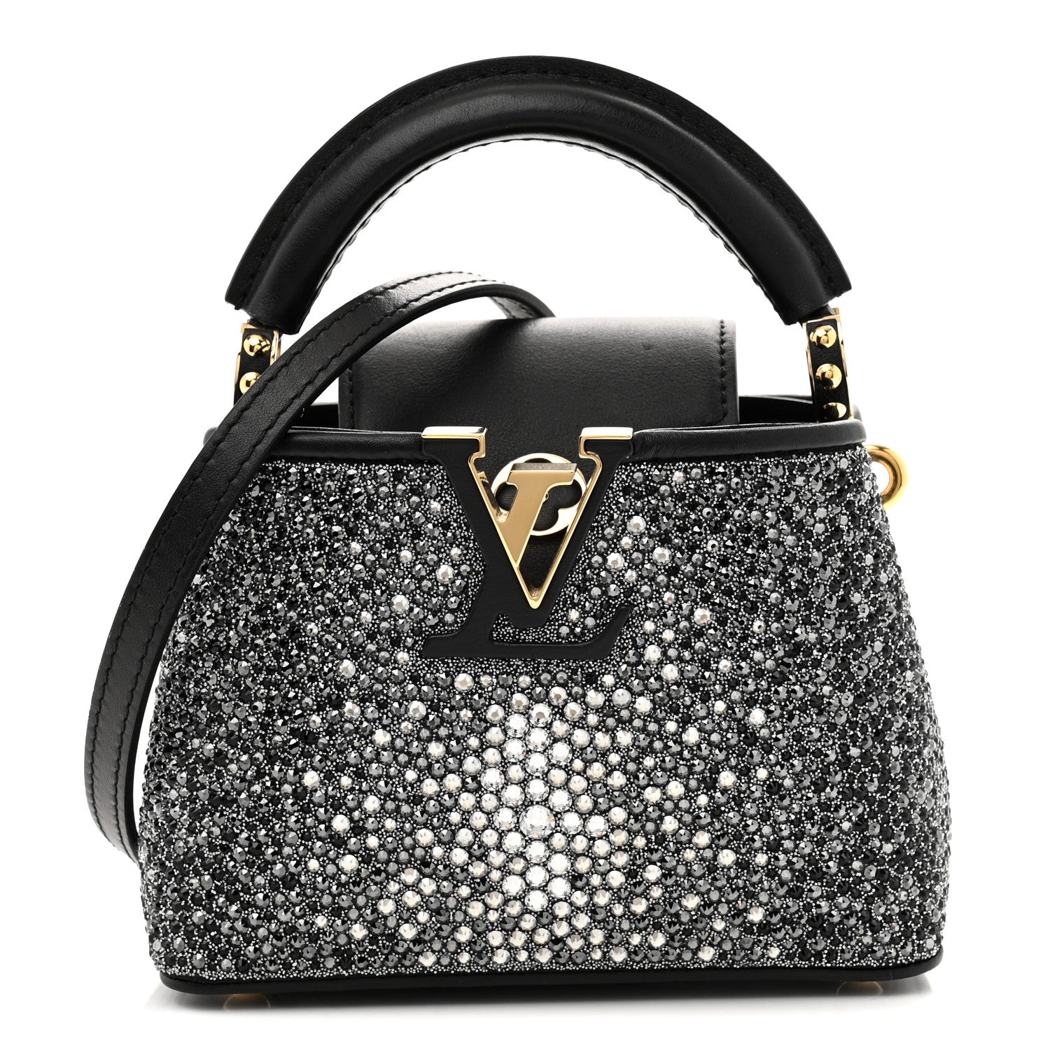 Louis Vuitton Crystal Cowhide Nano Capucines Silver Black