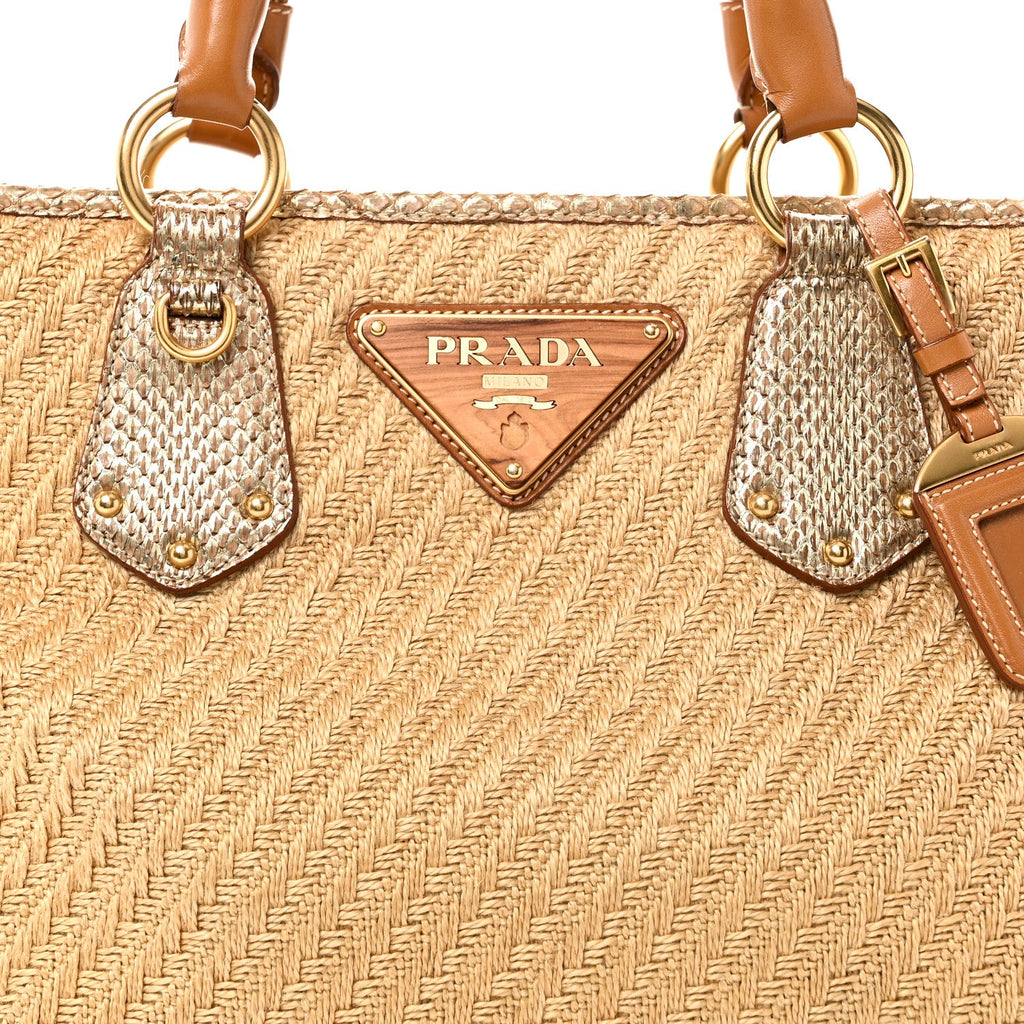 Prada Jute Snakeskin Tote Oro