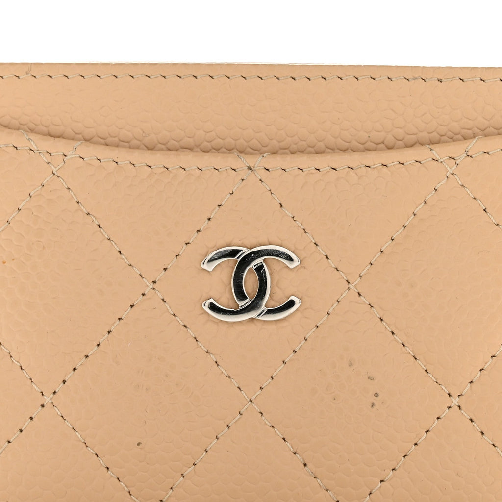 Caviar Quilted Card Holder Beige