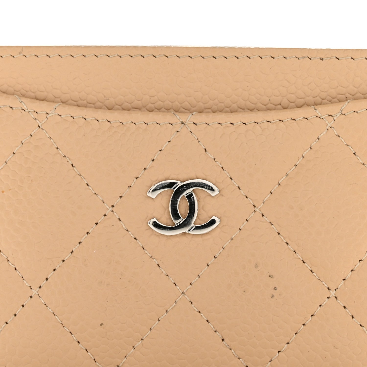 Caviar Quilted Card Holder Beige