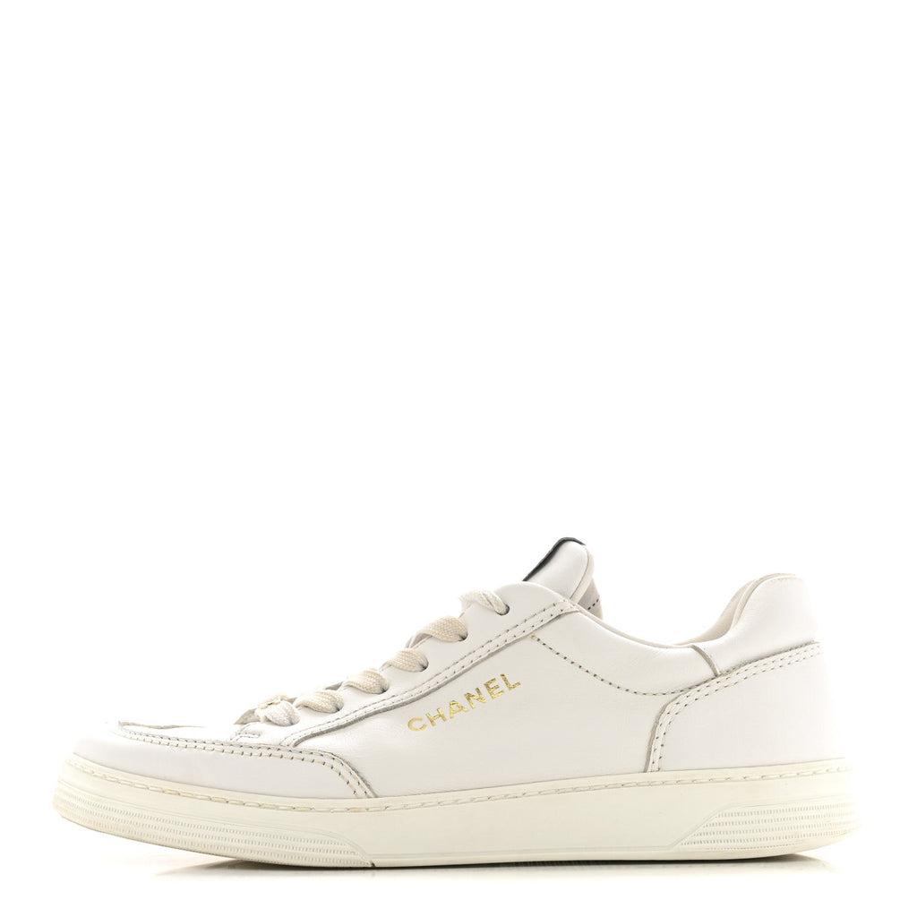 Calfskin Womens CC Logo Sneakers 38.5 White