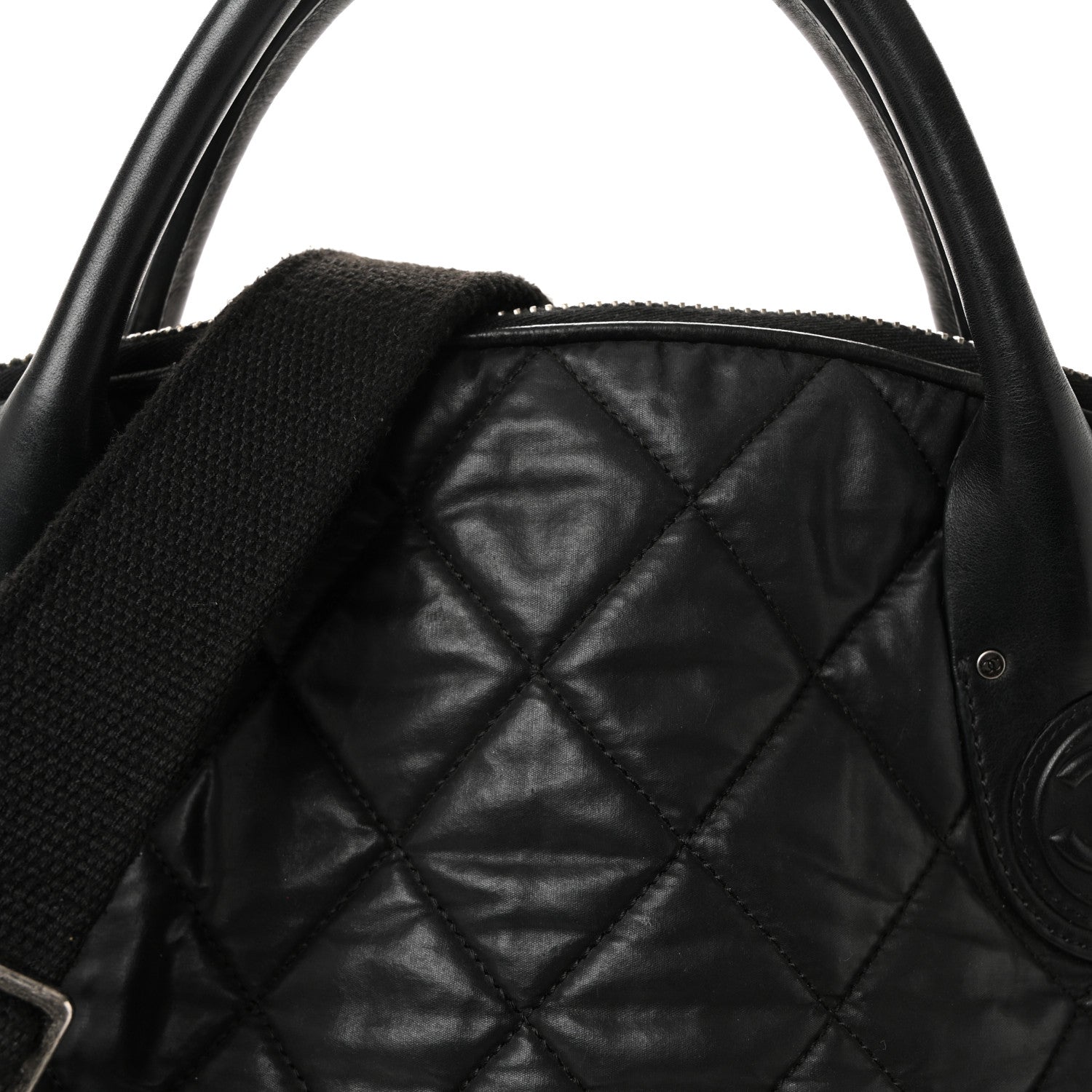 Chanel Coated Canvas Quilted Large Garment Travel Bag Black