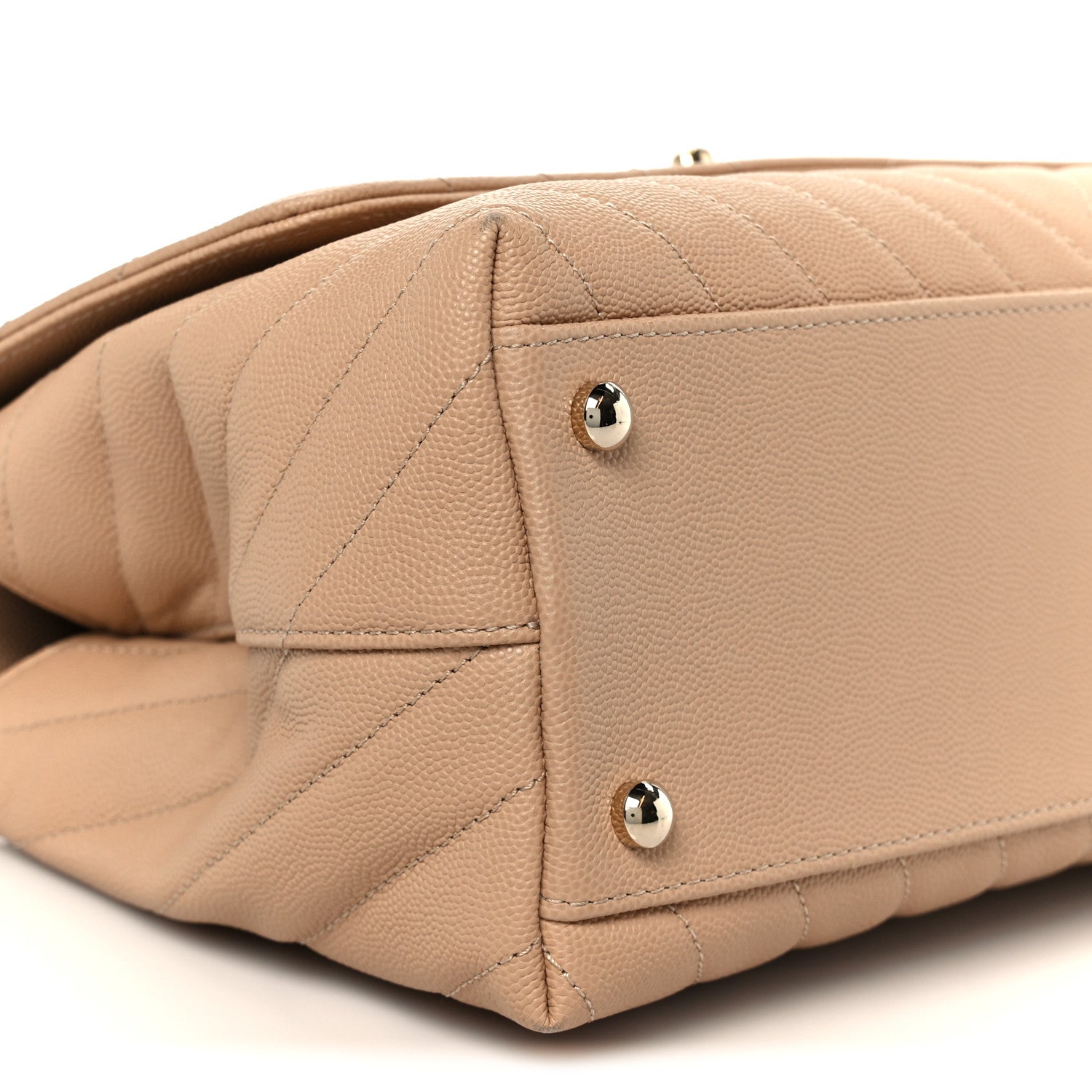 Chanel Caviar Chevron Quilted Small Coco Handle Flap Beige