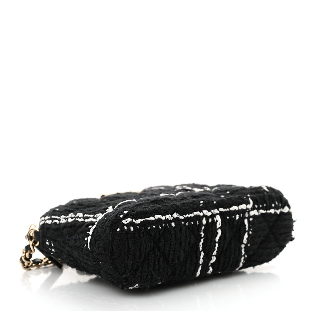 Chanel Tweed Quilted Mini Clutch With Chain Black White