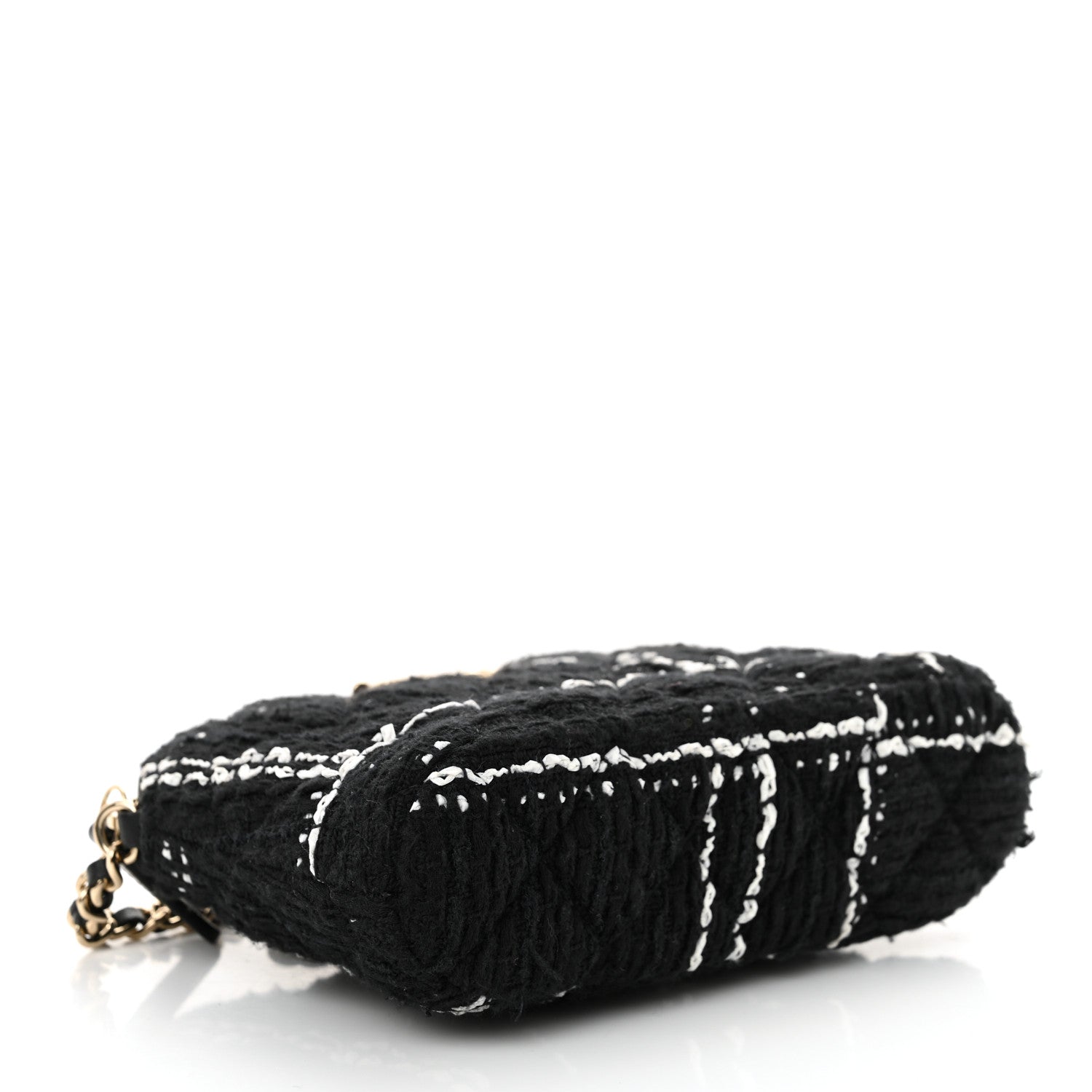 Chanel Tweed Quilted Mini Clutch With Chain Black White