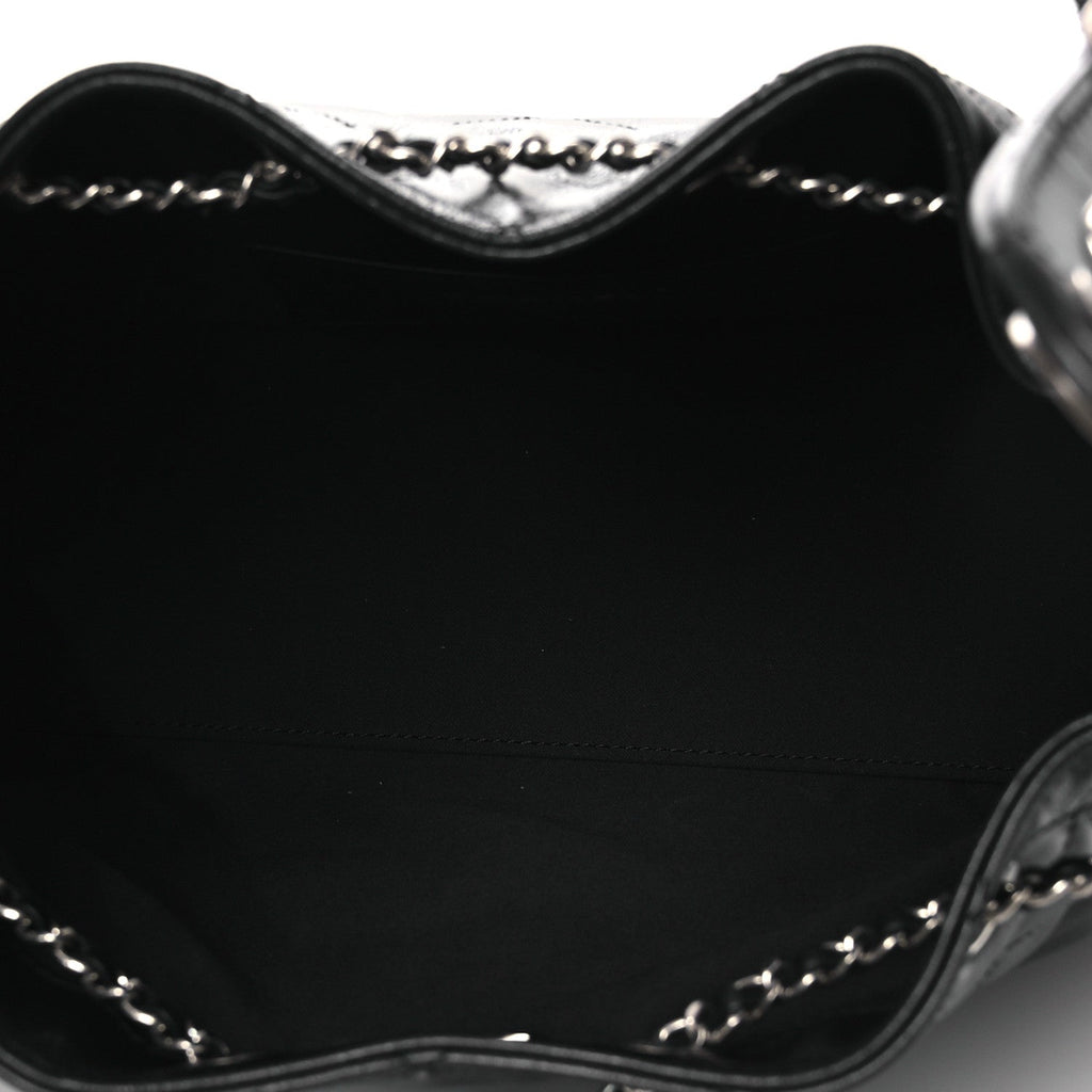 Chanel Shiny Crumpled Calfskin Quilted Small Chanel 25 Handbag Black