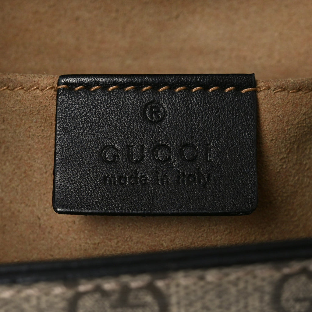 Gucci GG Supreme Monogram Calfskin Small Padlock Shoulder Bag Beige Black Cuir