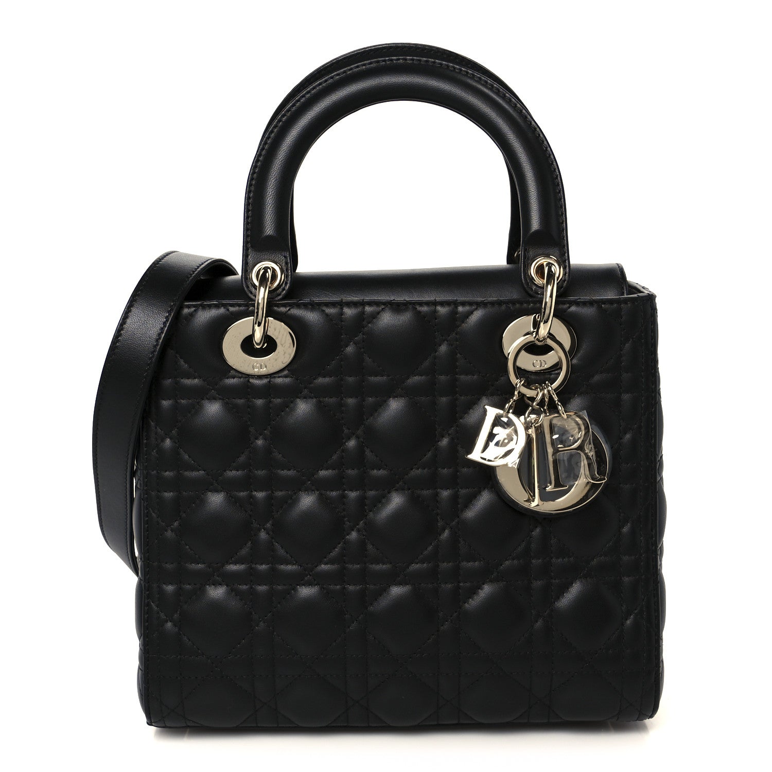 Christian Dior Lambskin Cannage Medium Lady Dior Black