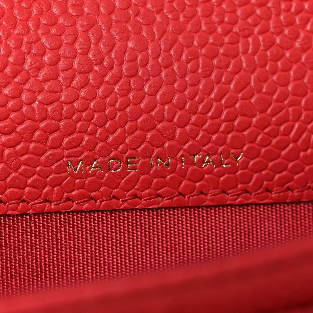 Caviar Quilted Boy Flap Card Holder Wallet Red