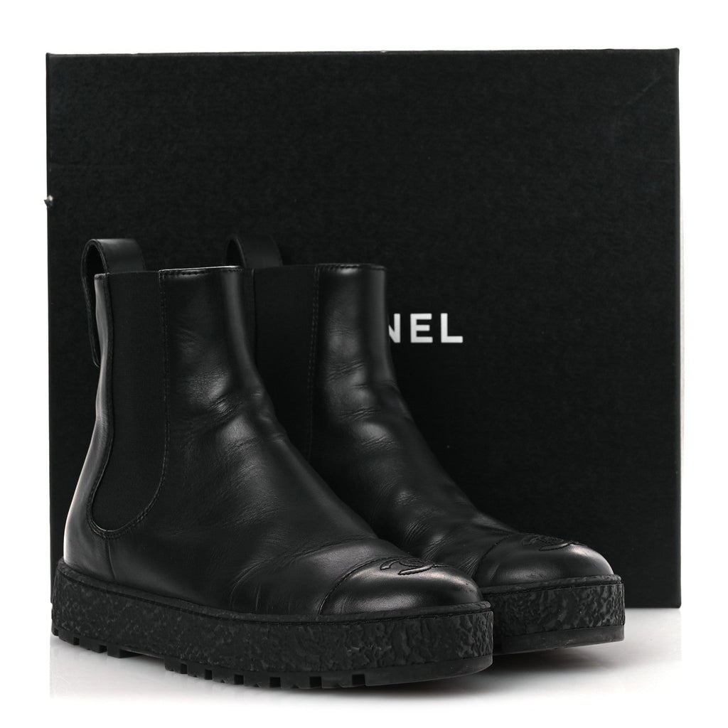 Calfskin Cap Toe CC Ankle Boots 38 Black