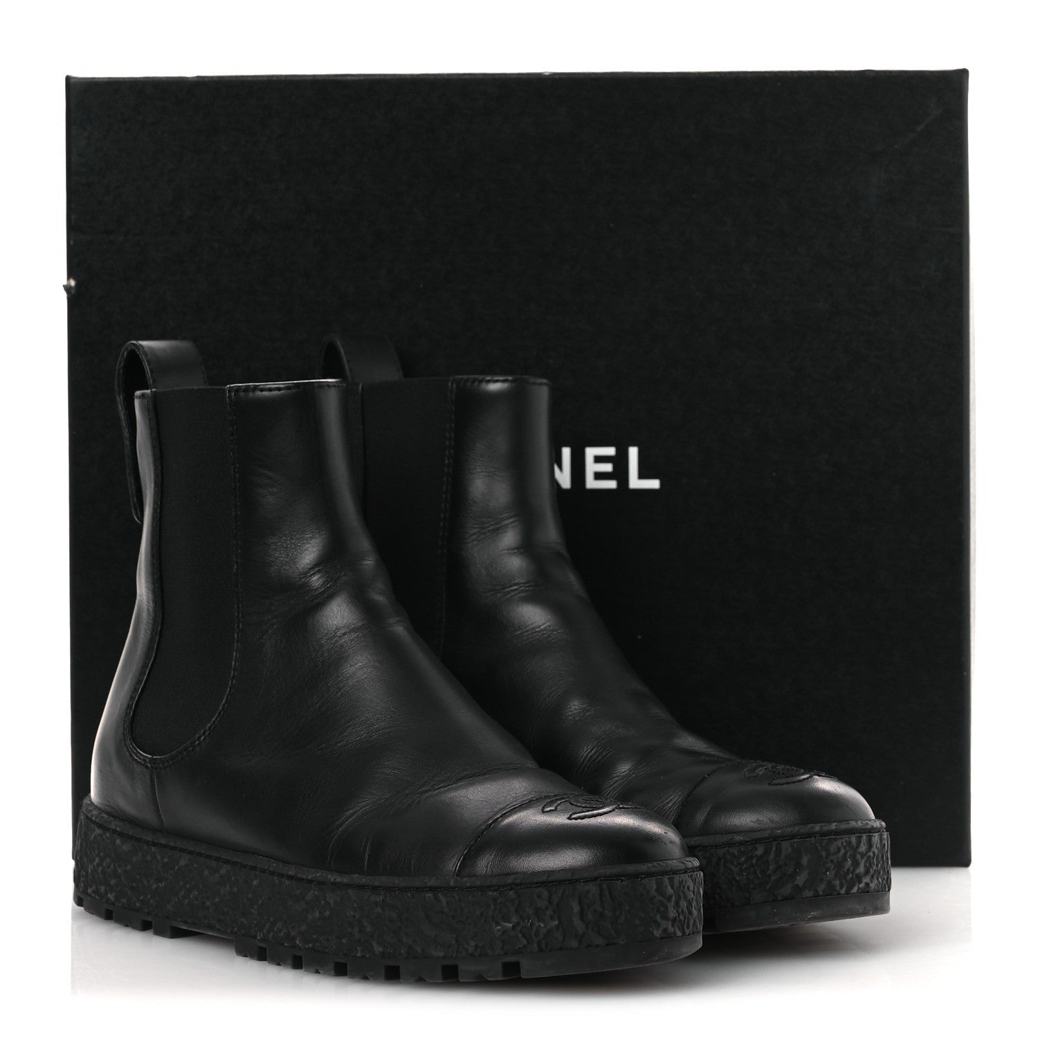 Calfskin Cap Toe CC Ankle Boots 38 Black
