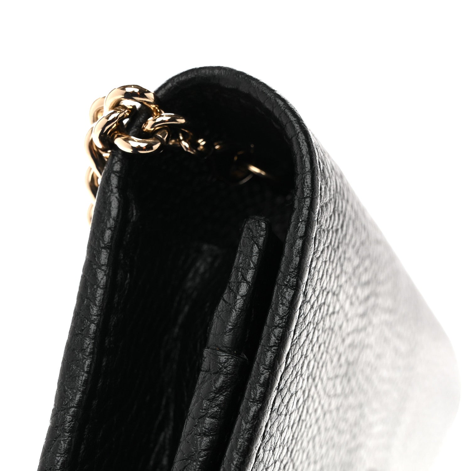 Gucci Pebbled Calfskin Soho Wallet On Chain Black