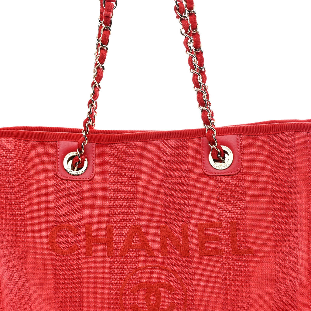 Chanel Mixed Fibers Striped Small Deauville Tote Red