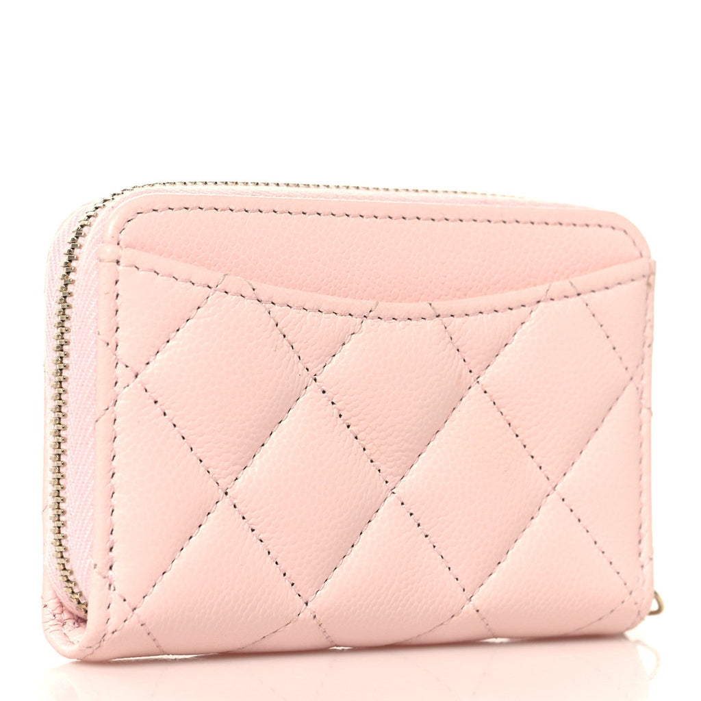 Caviar Quilted Zip Coin Purse Wallet Light Pink