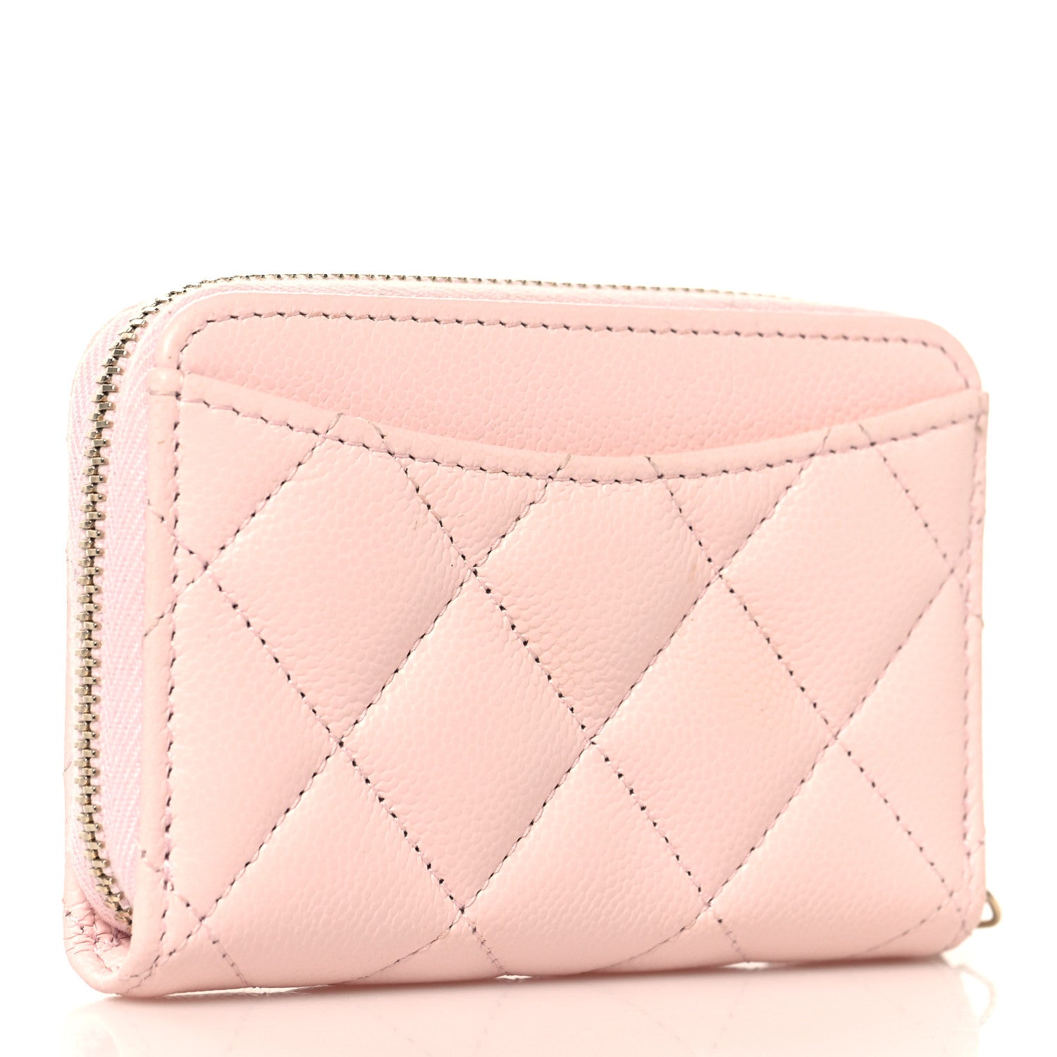 Caviar Quilted Zip Coin Purse Wallet Light Pink