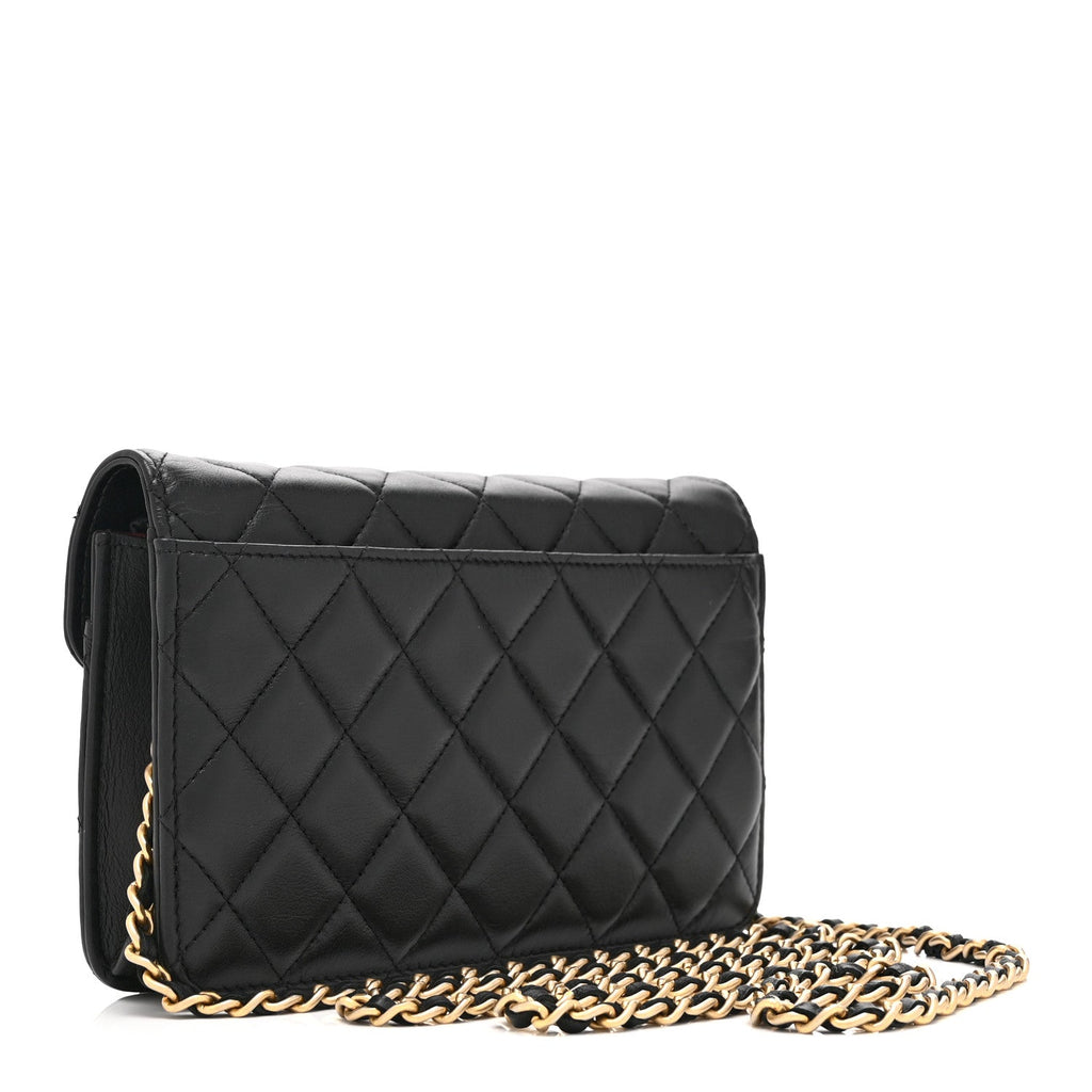 Chanel Calfskin Quilted Enchained Wallet On Chain WOC Black