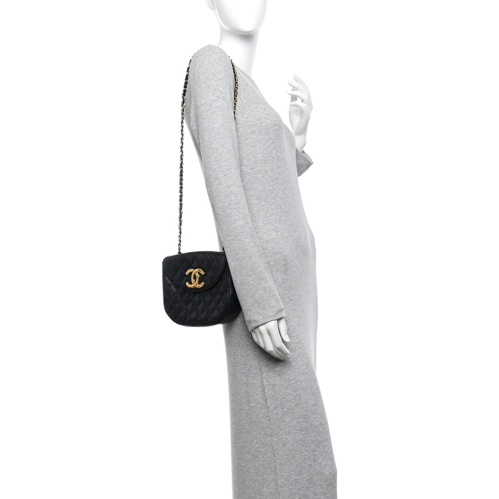 Chanel Lambskin Quilted Half Moon Flap Black