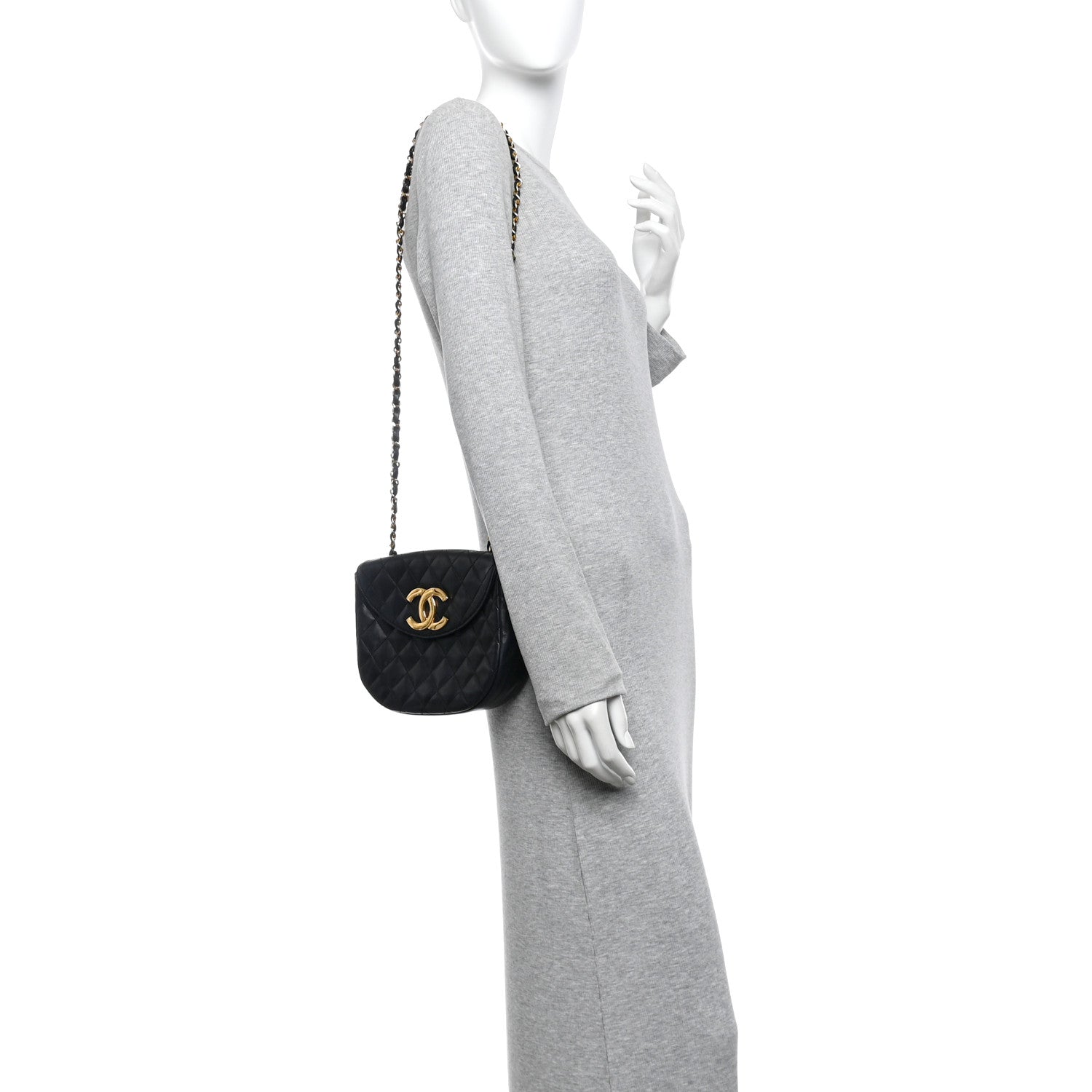 Chanel Lambskin Quilted Half Moon Flap Black
