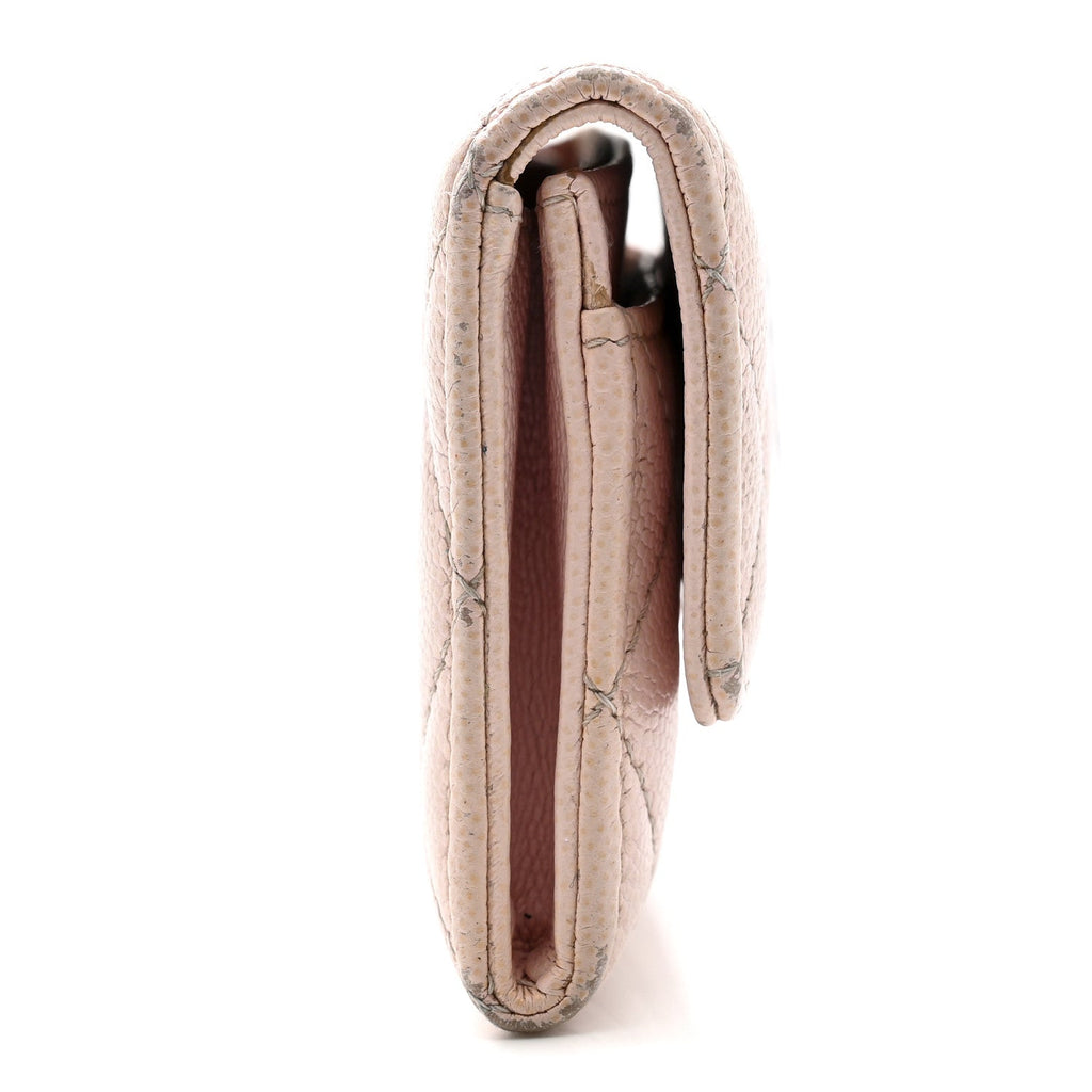 Caviar Quilted Crystal CC Flap Card Holder Pink