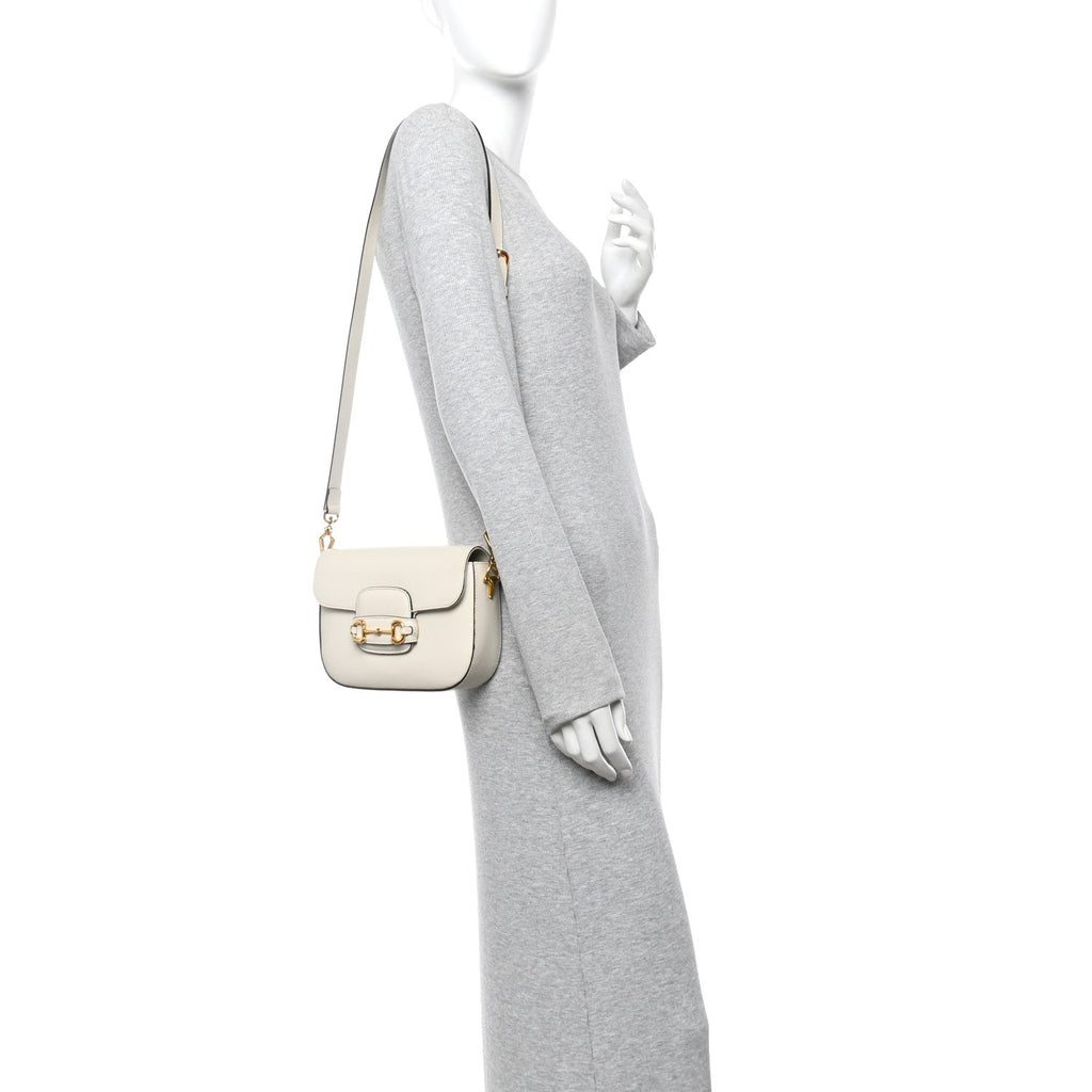 Gucci Azalea Calfskin Web Mini Horsebit 1955 Shoulder Bag Mystic White