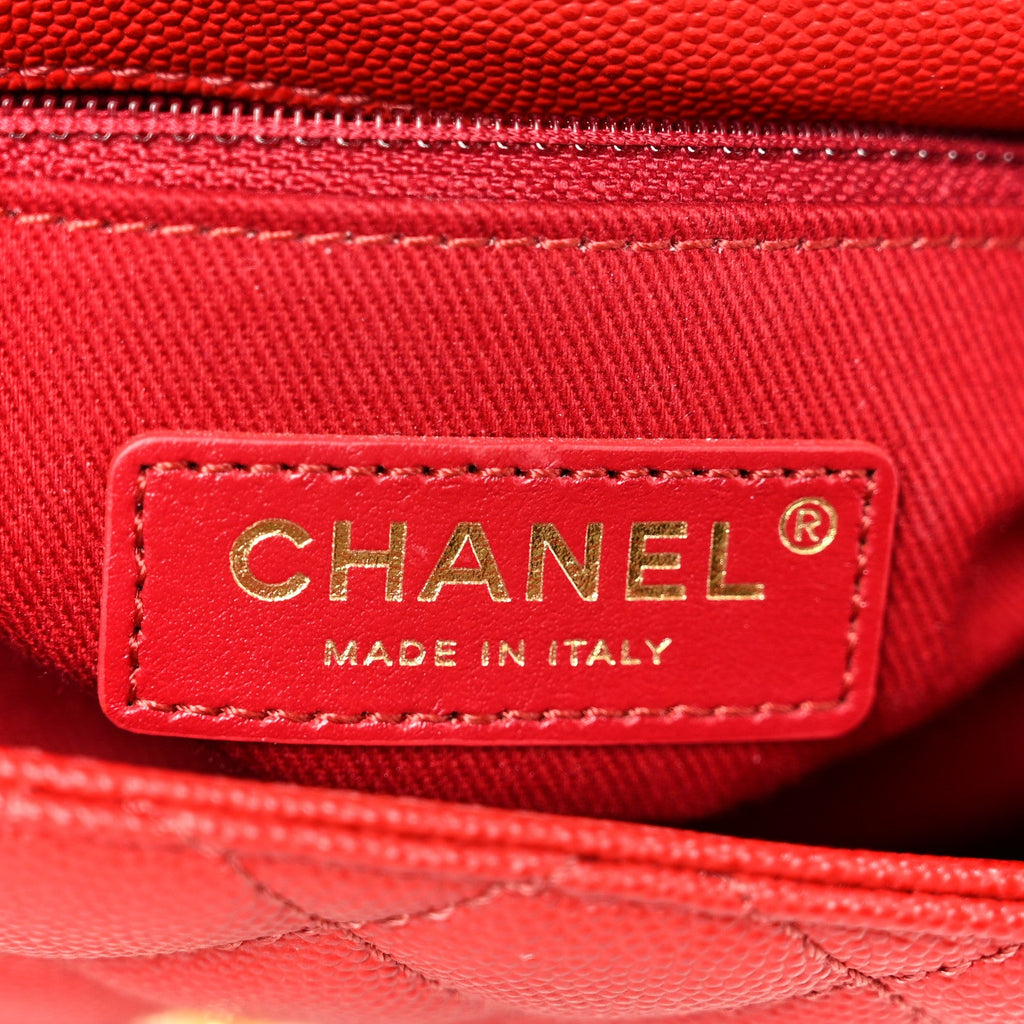 Chanel Caviar Lizard Embossed Quilted Mini Coco Handle Flap Red