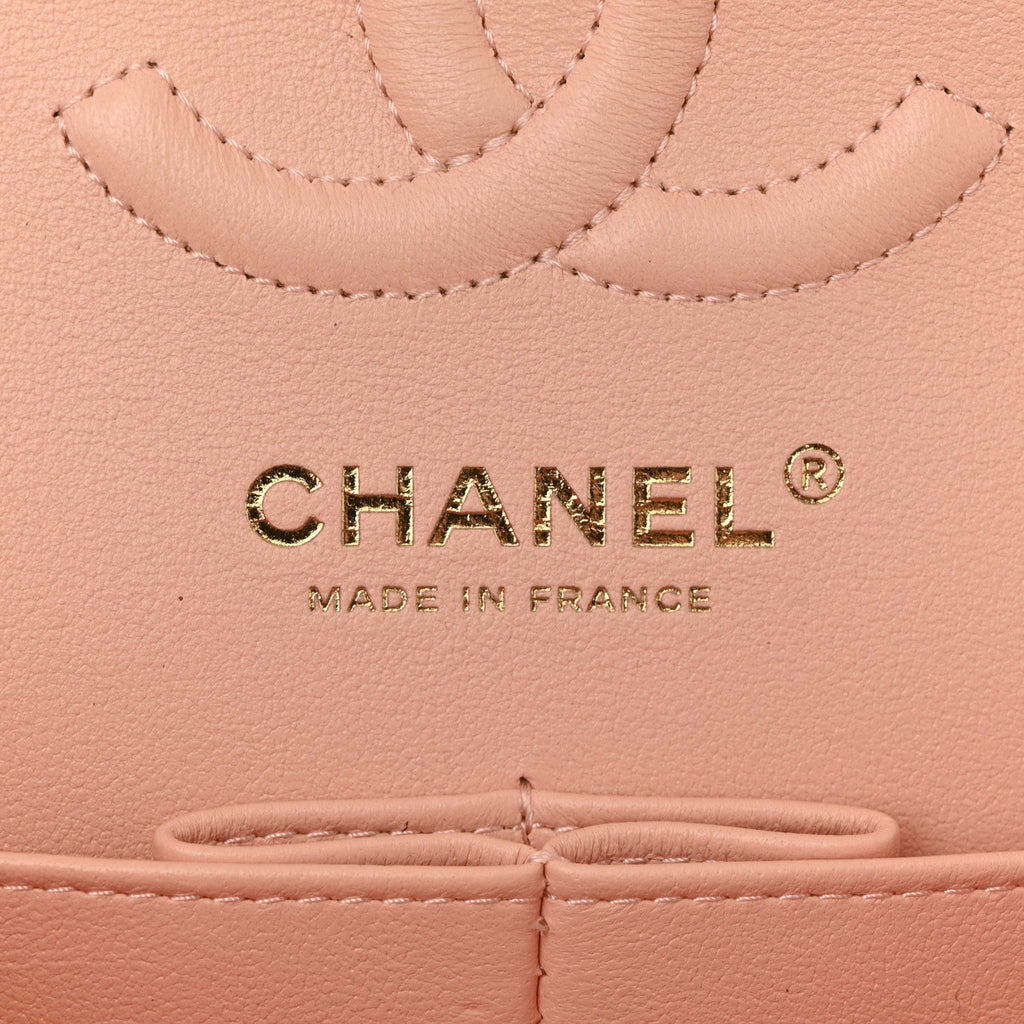 Chanel Lambskin Quilted Small Double Flap Light Orange