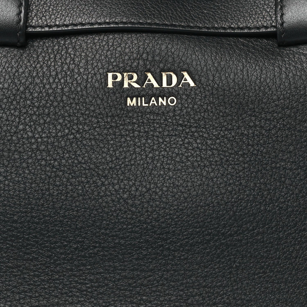 Prada Soft Grain Calfskin Small Double Belt Tote Black
