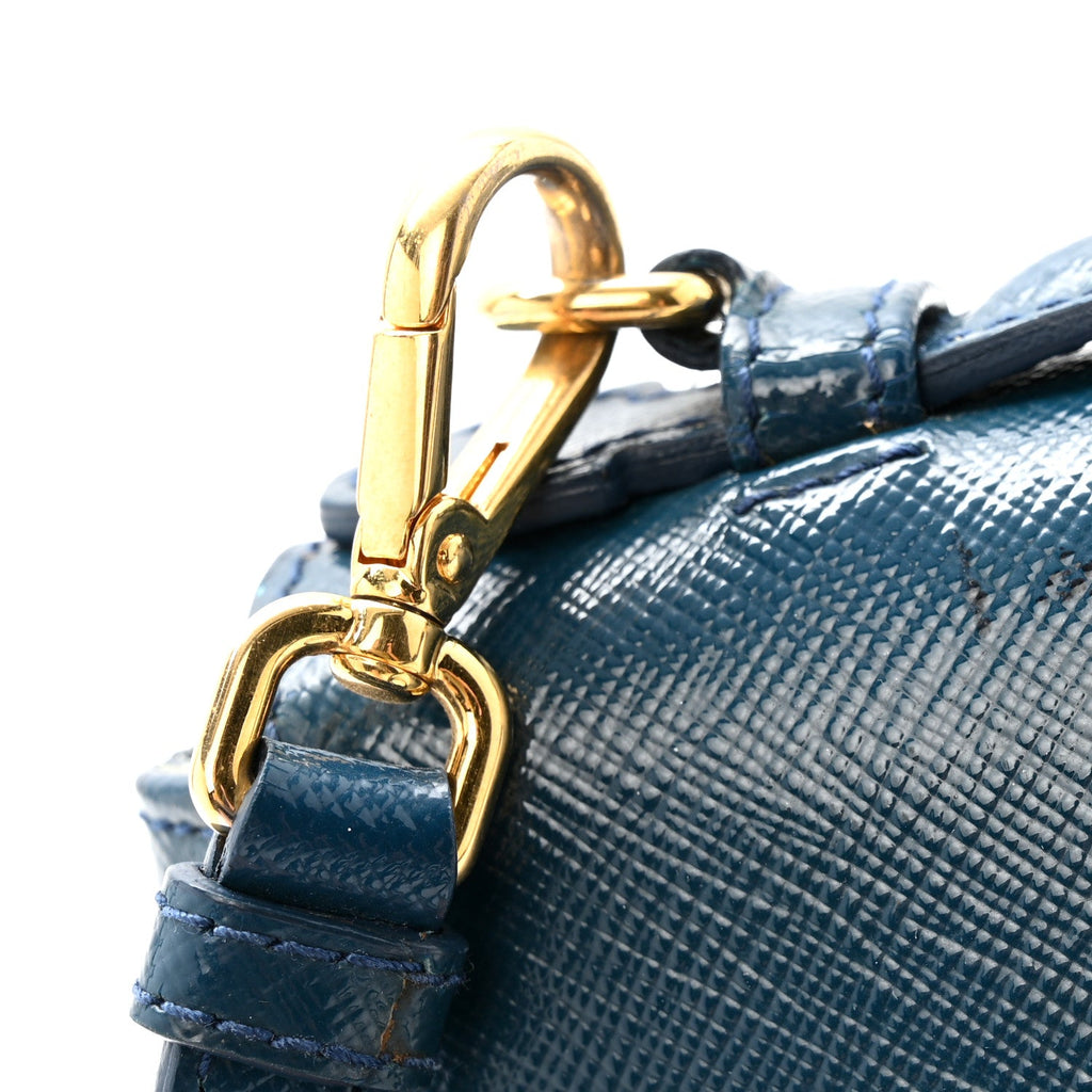 Prada Saffiano Vernice Lock Flap Chain Bag Azzurro