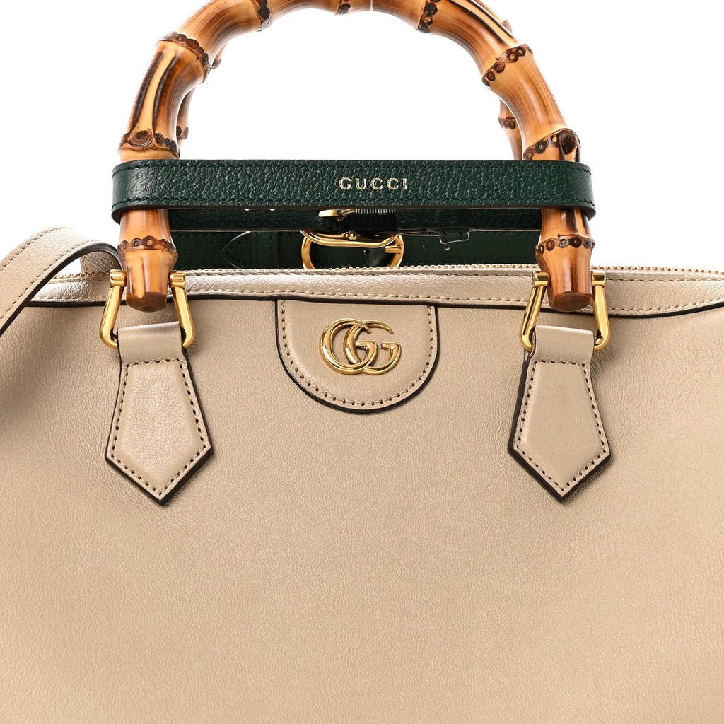 Gucci Calfskin Diana Bamboo Boston Oatmeal Vintage Green