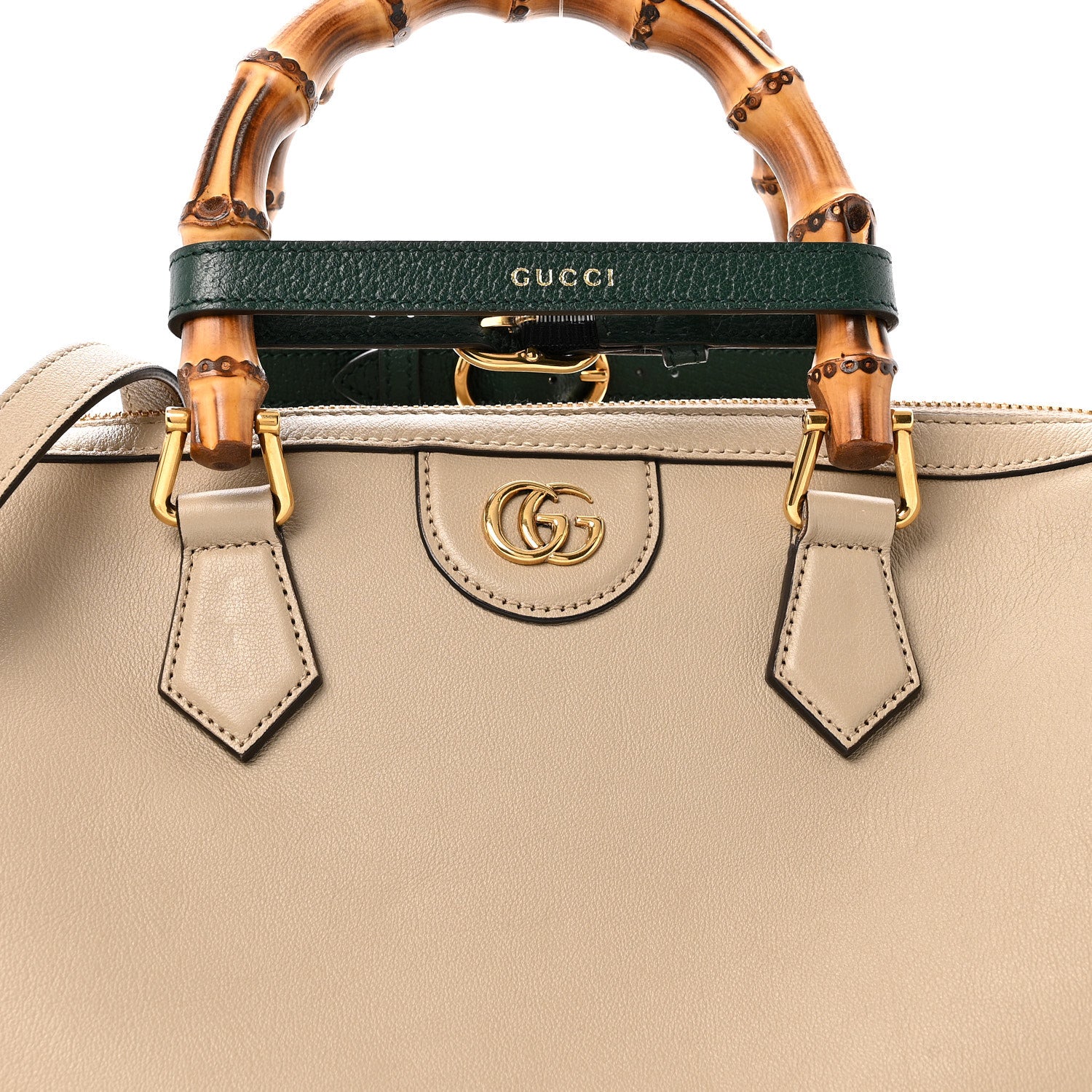 Gucci Calfskin Diana Bamboo Boston Oatmeal Vintage Green