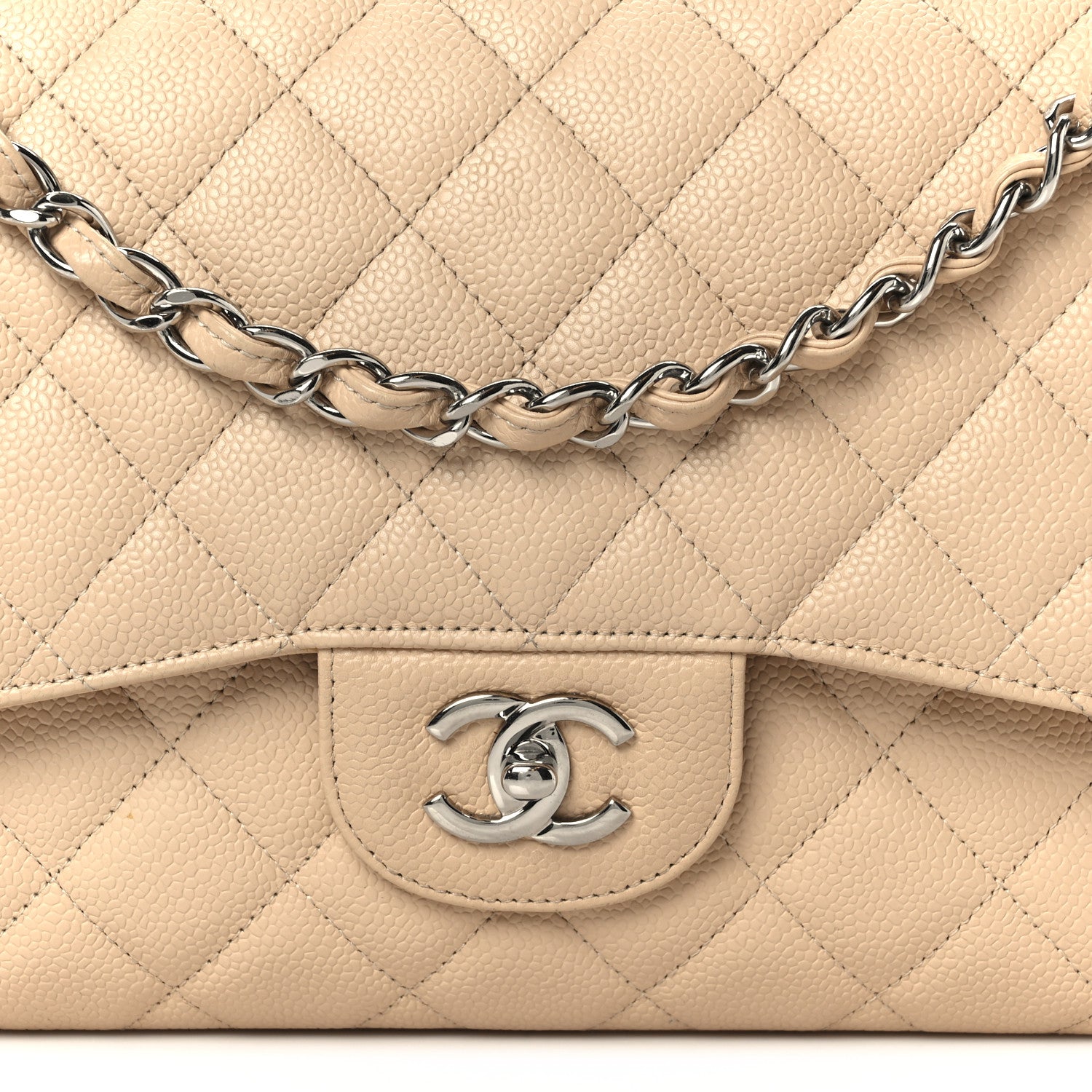 Chanel Caviar Quilted Jumbo Double Flap Beige