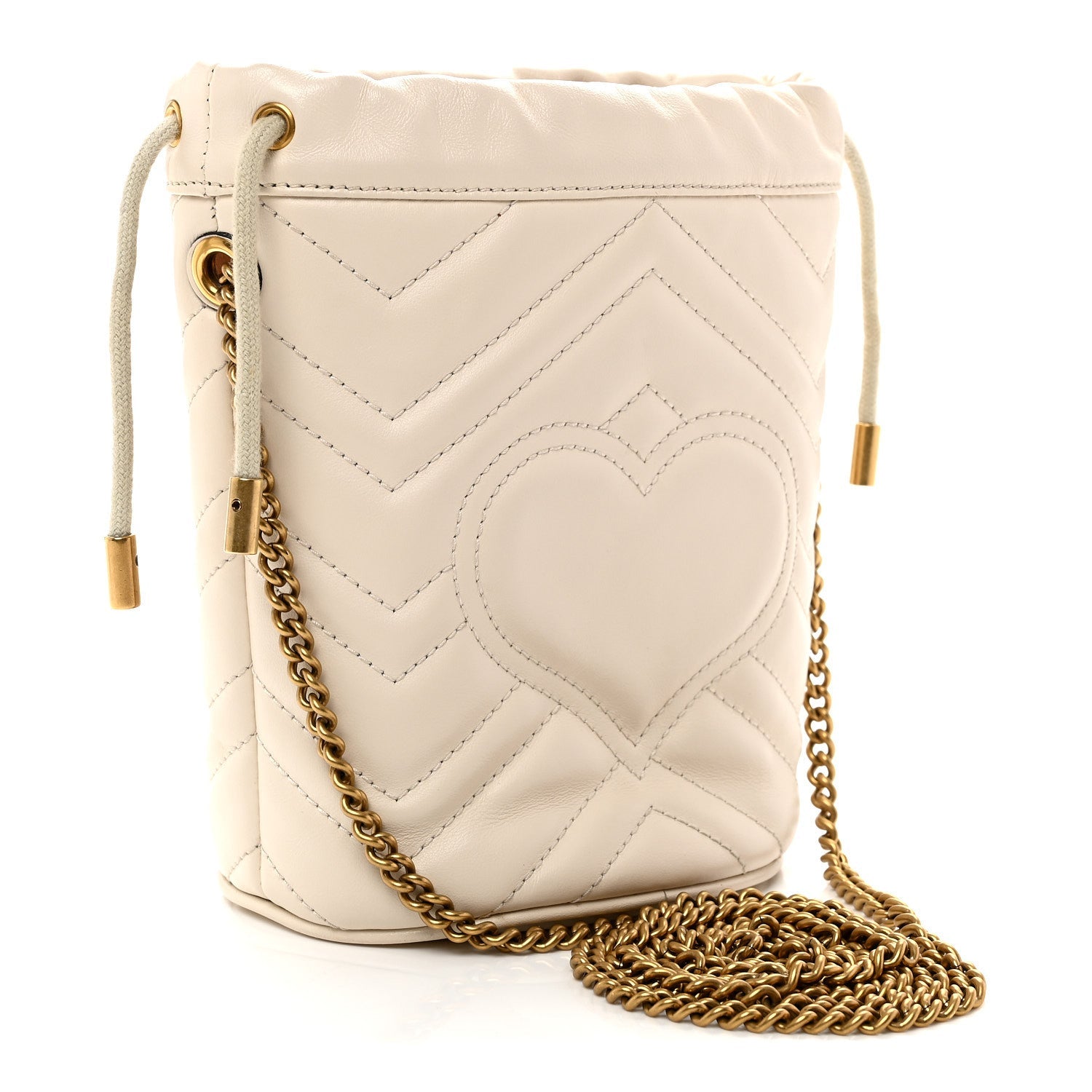 Gucci Calfskin Matelasse Mini GG Marmont 2.0 Bucket Bag White