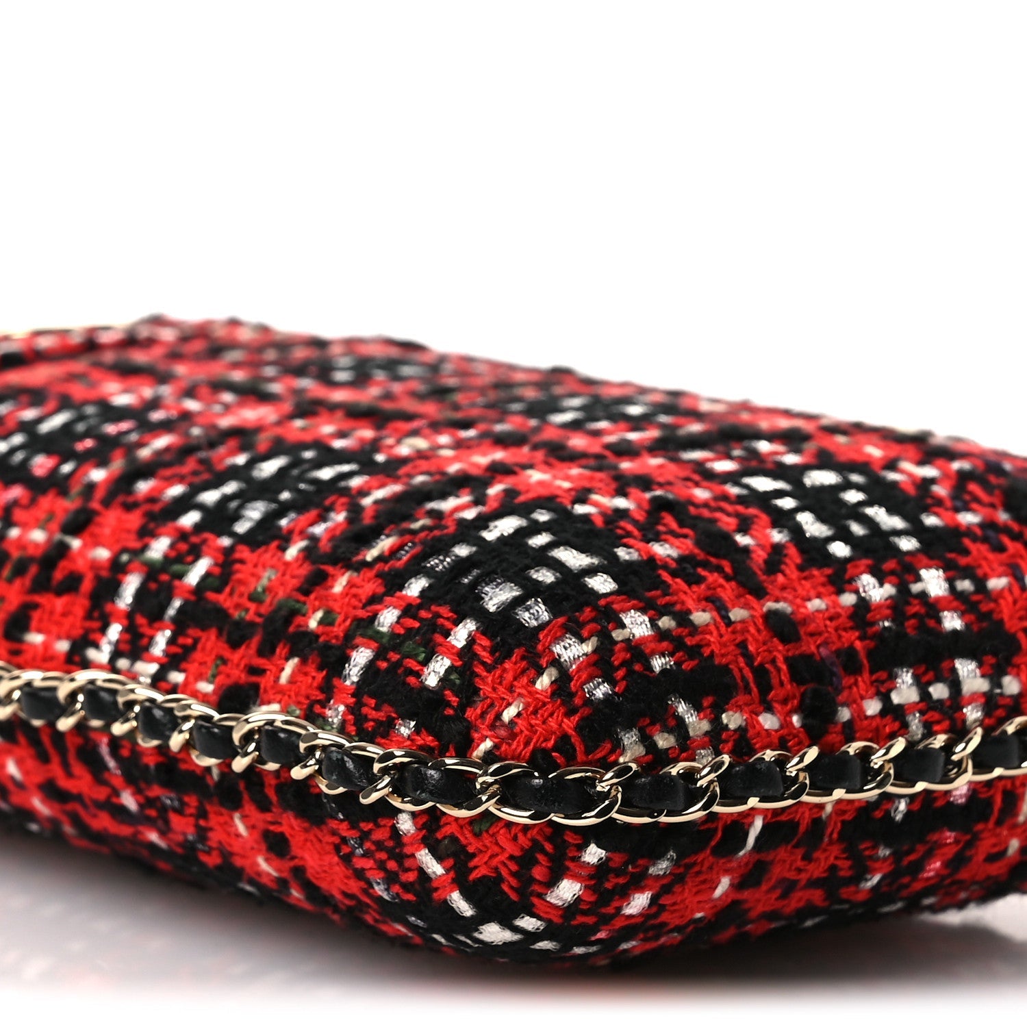 Chanel Tweed Chain Around Phone Holder Red Multicolor