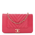 Chanel Sheepskin Chevron Quilted Vintage Mademoiselle Wallet On Chain WOC Dark Pink