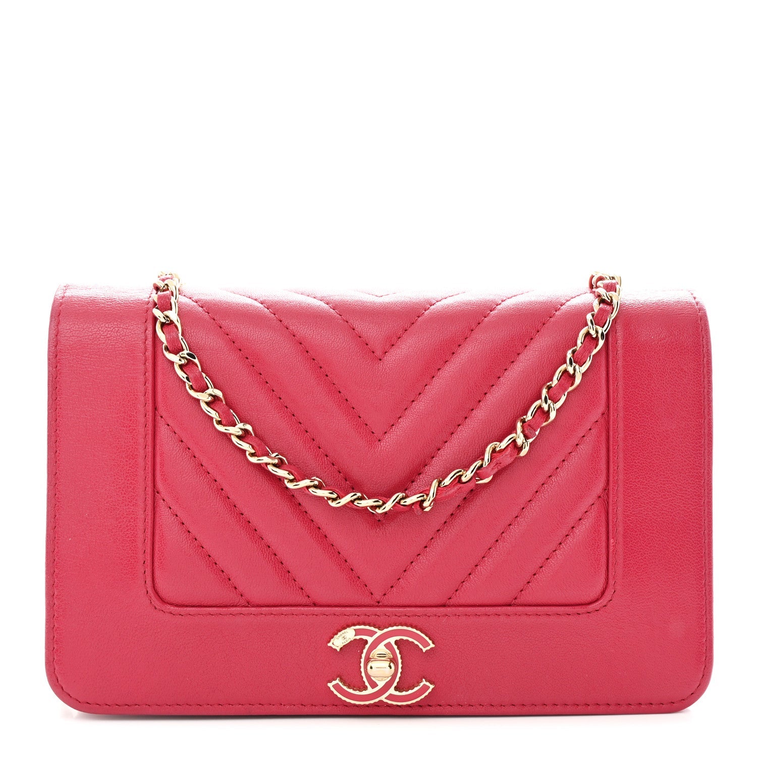 Chanel Sheepskin Chevron Quilted Vintage Mademoiselle Wallet On Chain WOC Dark Pink
