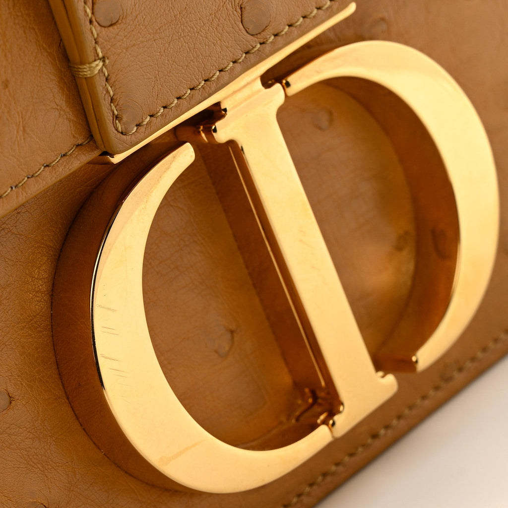 Christian Dior Ostrich 30 Montaigne Flap Bag Brown