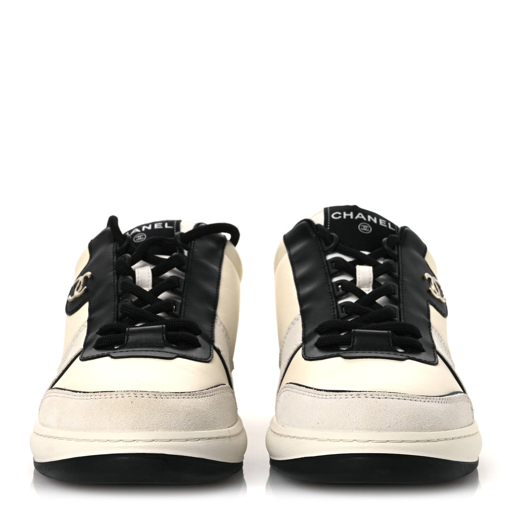 Lambskin Suede Calfskin Sneakers 40 Ivory White Black