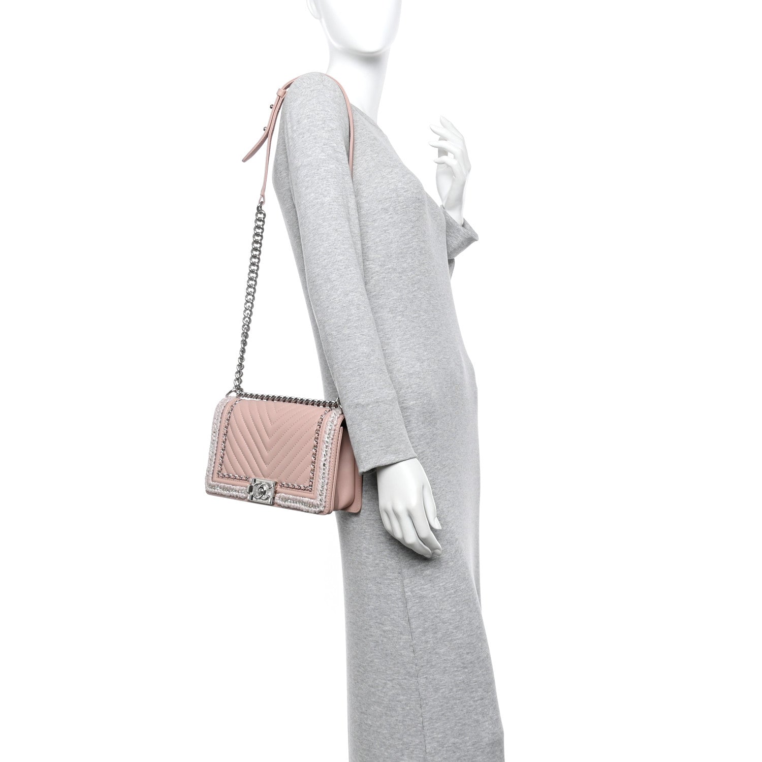 Chanel Calfskin Chevron Tweed Medium Boy Flap Pink
