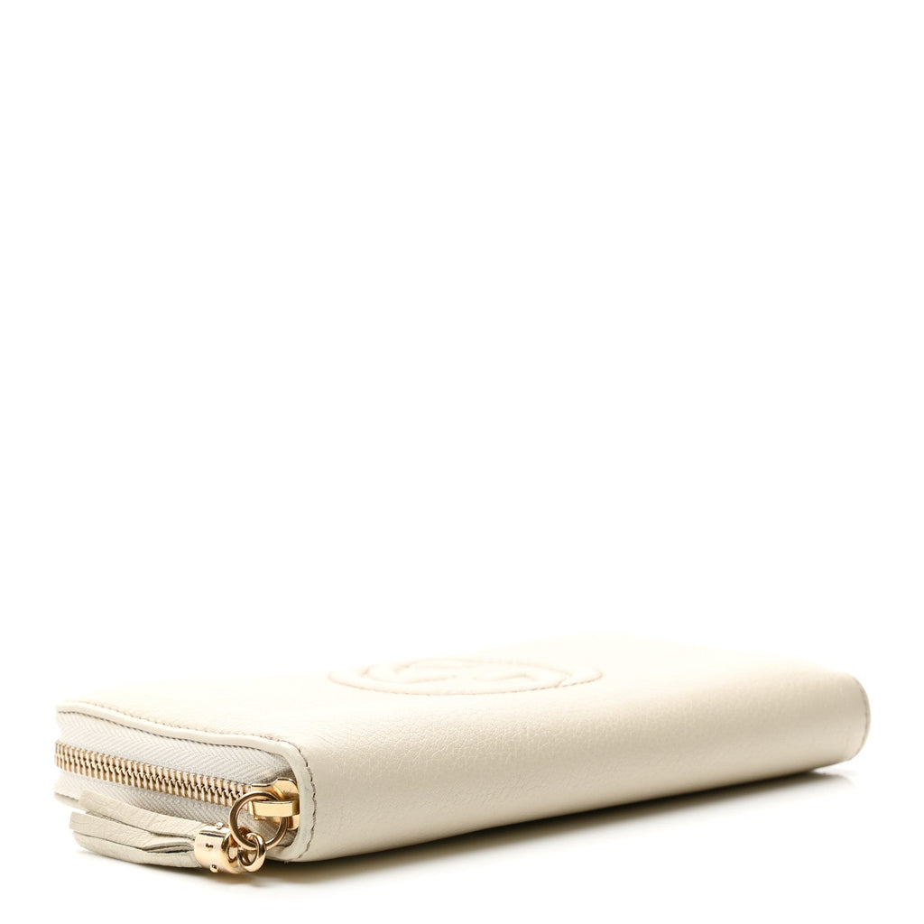 Gucci Pebbled Calfskin Soho Zip Around Wallet Off White