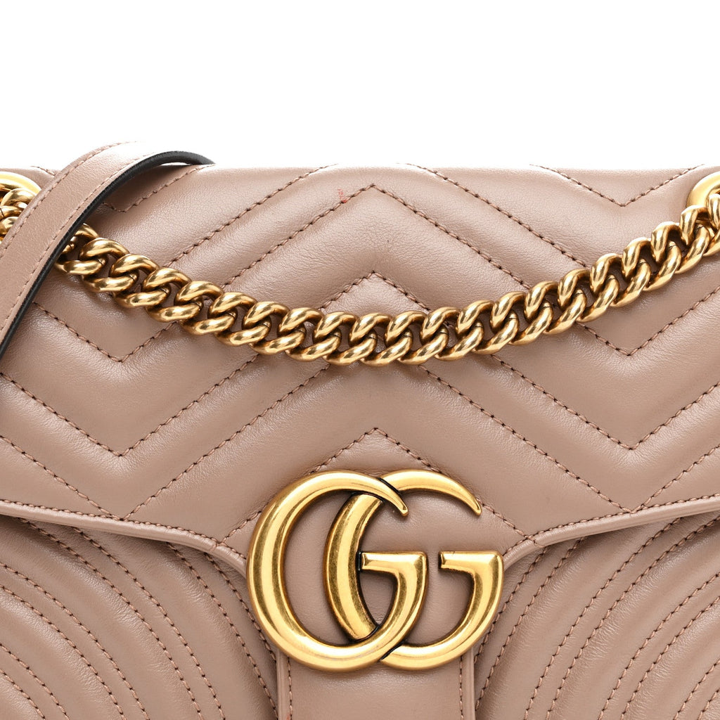 Gucci Calfskin Matelasse Small GG Marmont Shoulder Bag Porcelain Rose