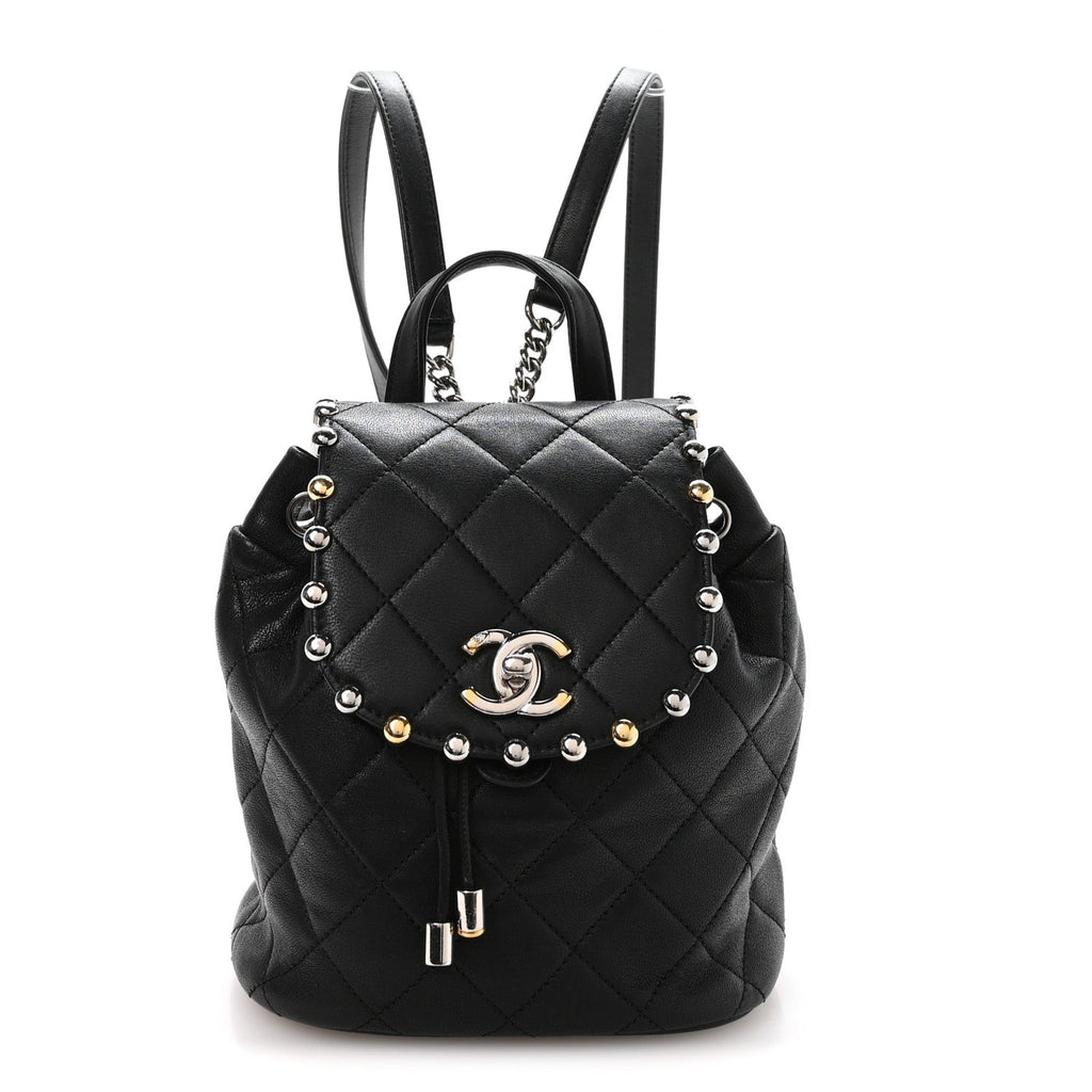 Chanel Lambskin Quilted Metallic Bubble Backpack Black