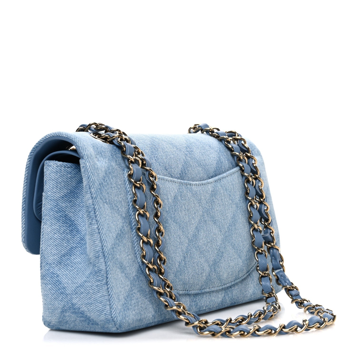 Chanel Printed Denim Quilted Small Double Flap Light Blue
