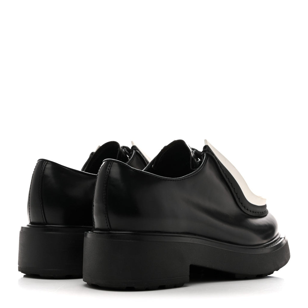 Prada Spazzolato Rois Monolith 55mm Derby Loafers 36.5 Black White