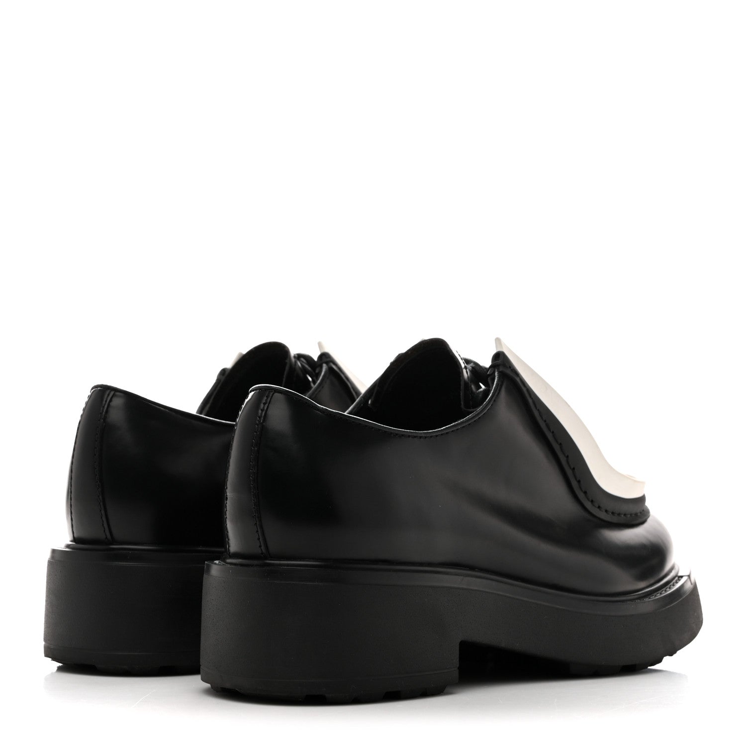 Prada Spazzolato Rois Monolith 55mm Derby Loafers 36.5 Black White