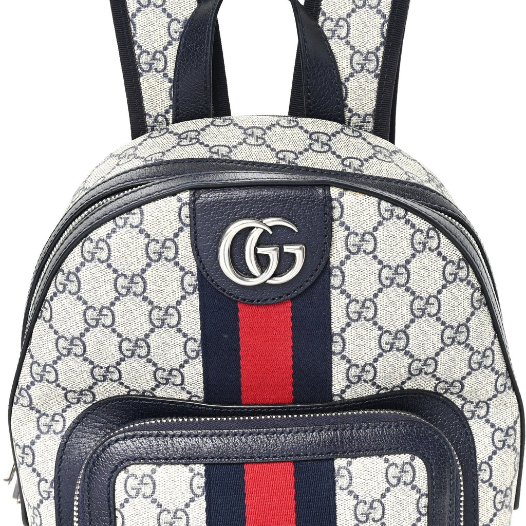 Gucci GG Supreme Monogram Textured Dollar Calfskin Web Small Ophidia Day Backpack Beige Blue Black