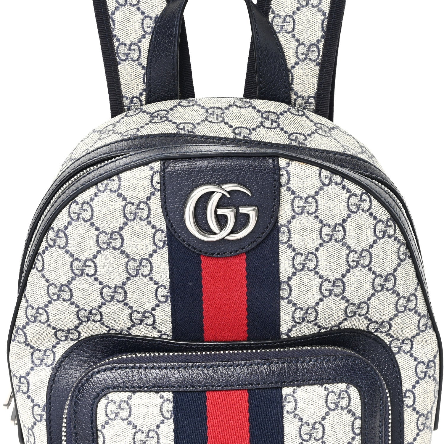 Gucci GG Supreme Monogram Textured Dollar Calfskin Web Small Ophidia Day Backpack Beige Blue Black
